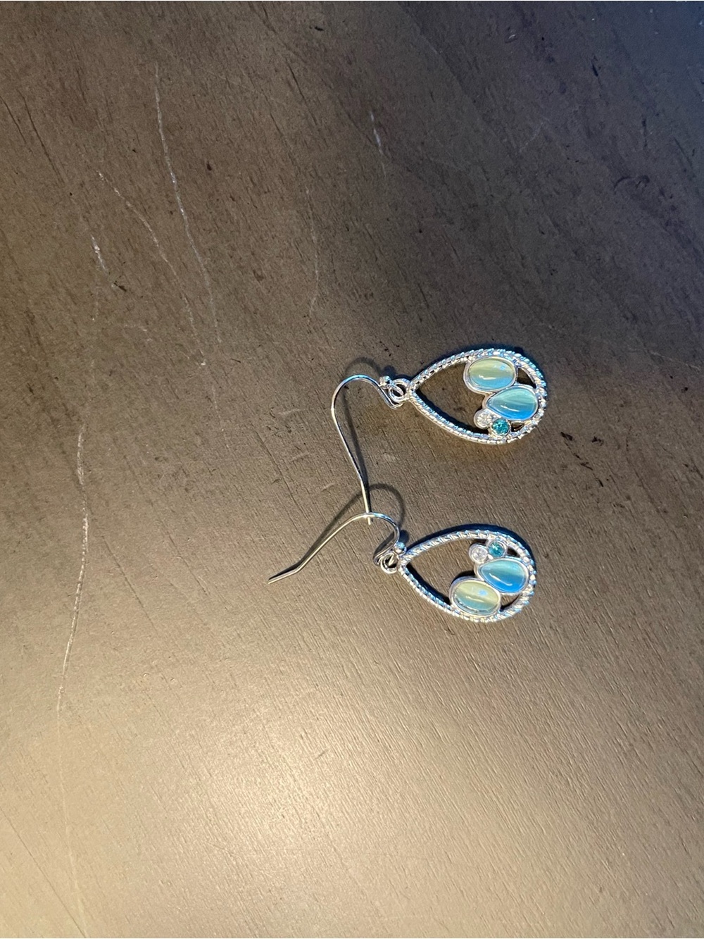 Lia Sophia Silver Teardrop Earrings with Blue and Aqua Stones